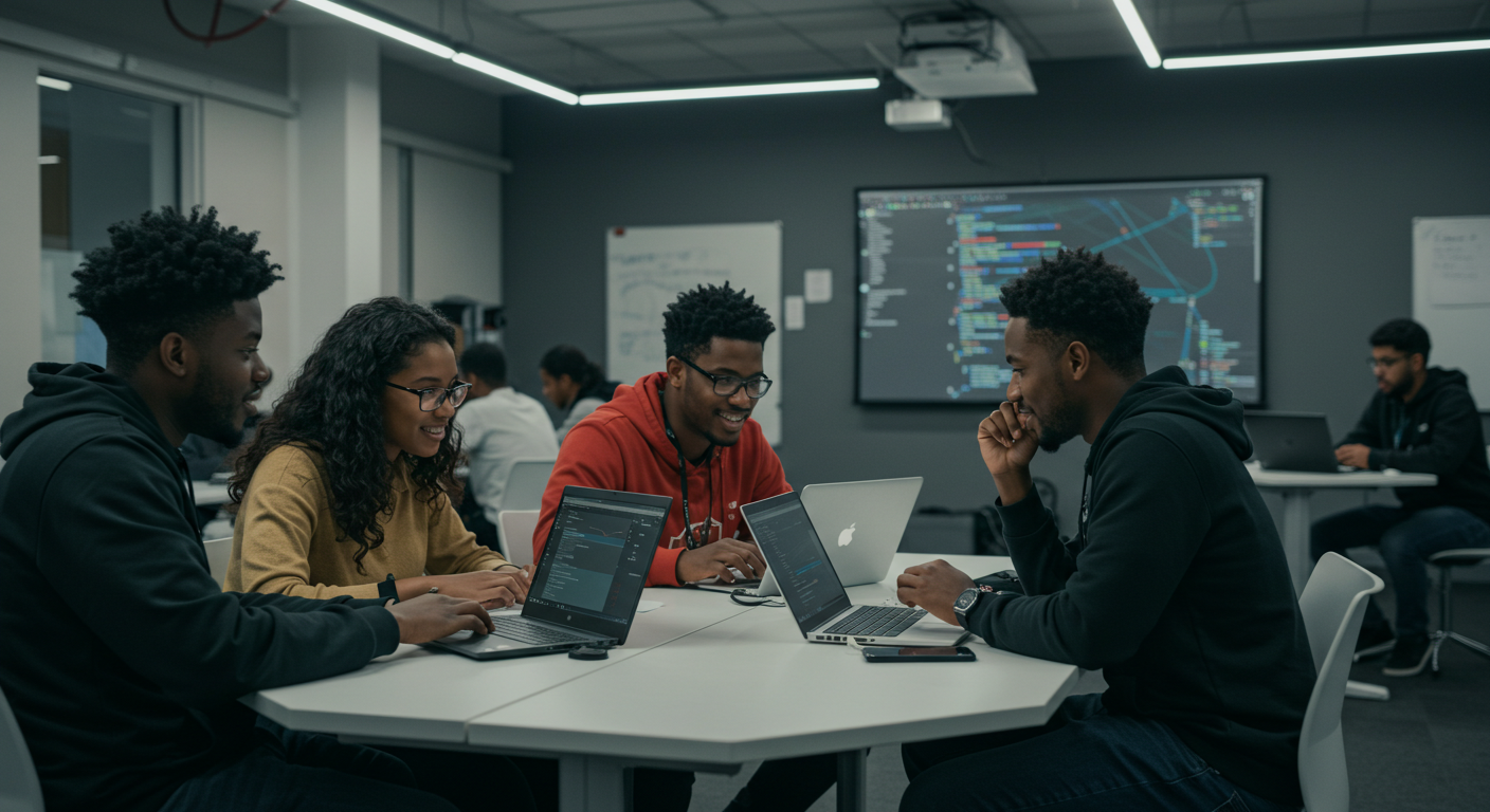 Two Black female software engineers collaborating on a project